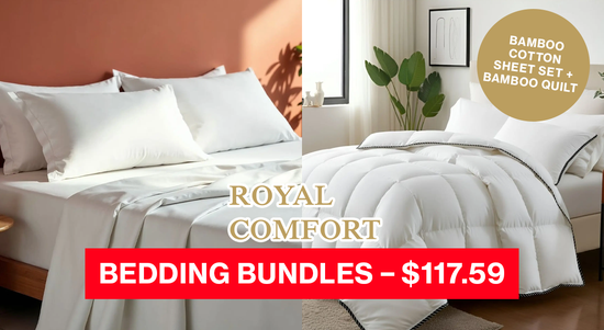Shop the Royal Comfort Bedding Bundles! Bamboo Cotton Sheet Set and Duvet Inner Bundle - $117.59 sale