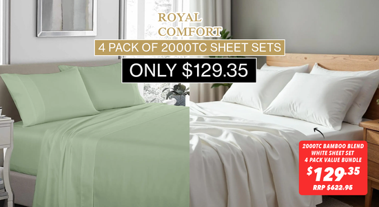 Shop the Royal Comfort Bedding Bundles! 4 Pack of 2000TC Sheet Sets - $129.35 sale
