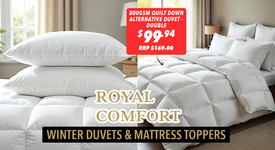 Shop the Royal Comfort Winter Duvets & Mattress Toppers! sale